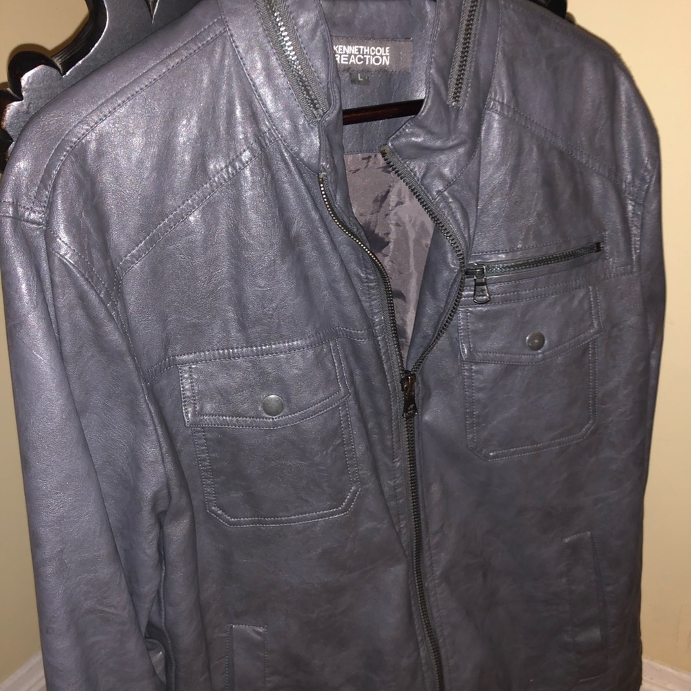 Kenneth Cole Grey Leather Jacket